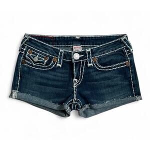 True Religion Y2K Women’s Blue Denim Jean Shorts Julie Super T Low Rise Size 28